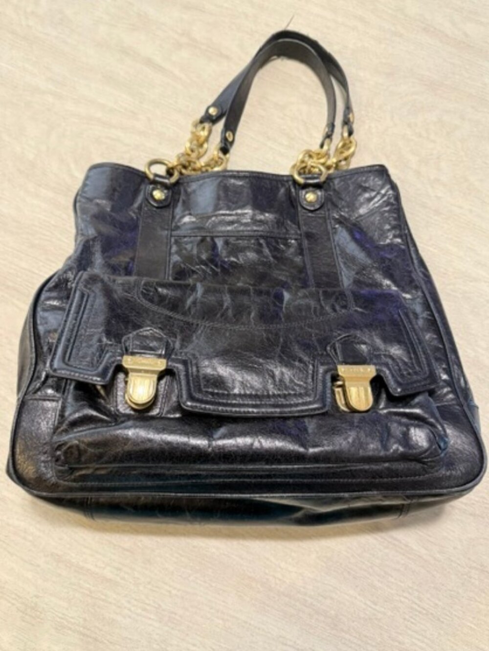 Coach black poppy pushlock tote handbag.